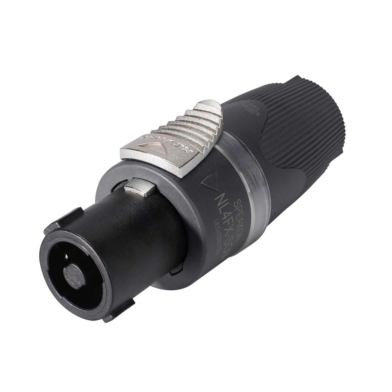 NEUTRIK®/SOMMER speakON®, 4-pole , plastic-, screw terminal w/o wire protection-lizdas jungtis, sidabrinis plated contact(s), tiesi, max. 4 mm², pilkas, 50 pcs.