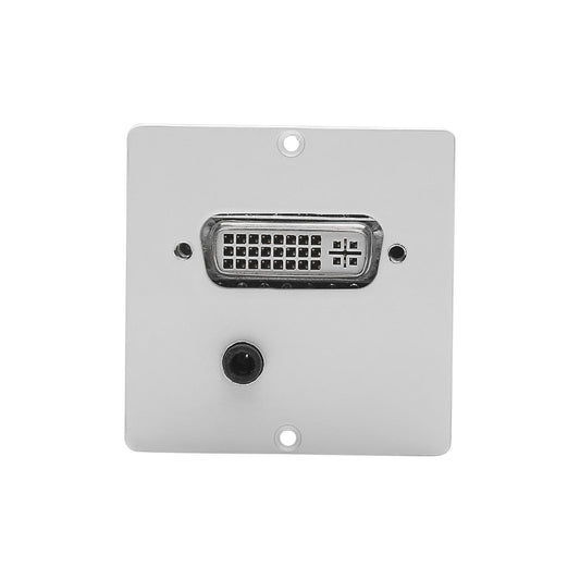connection-modul DVI fem. + 3.5 mm stereo mini jack fem. —> Screw terminal, scale: 50x50 mm, stainless steel, colour: baltas