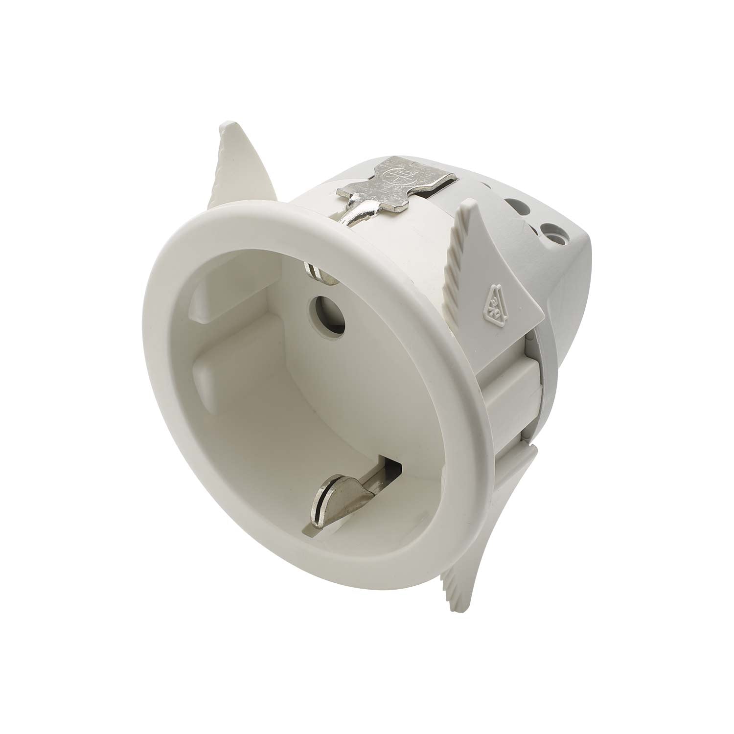 SCHUKO, 2-pole , plastic-, Plug in terminals-lizdas jungtis, nickel plated contact(s), Snap-in incl. touch protection/tiesi, max. 2,5 mm², baltas