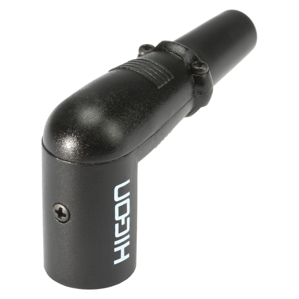 HICON XLR, 3-pole , metal-, Soldering-kištukas jungtis, sidabrinis plated contact(s), angled, juodas