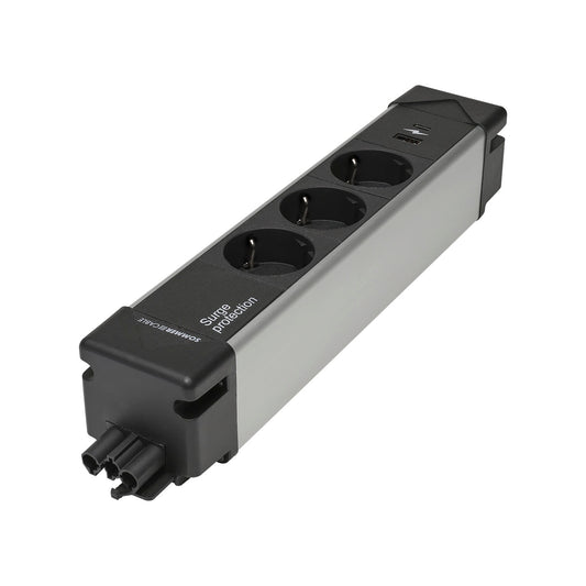 Schuko strip, GST18, 3-gang+USB+ÜS protection