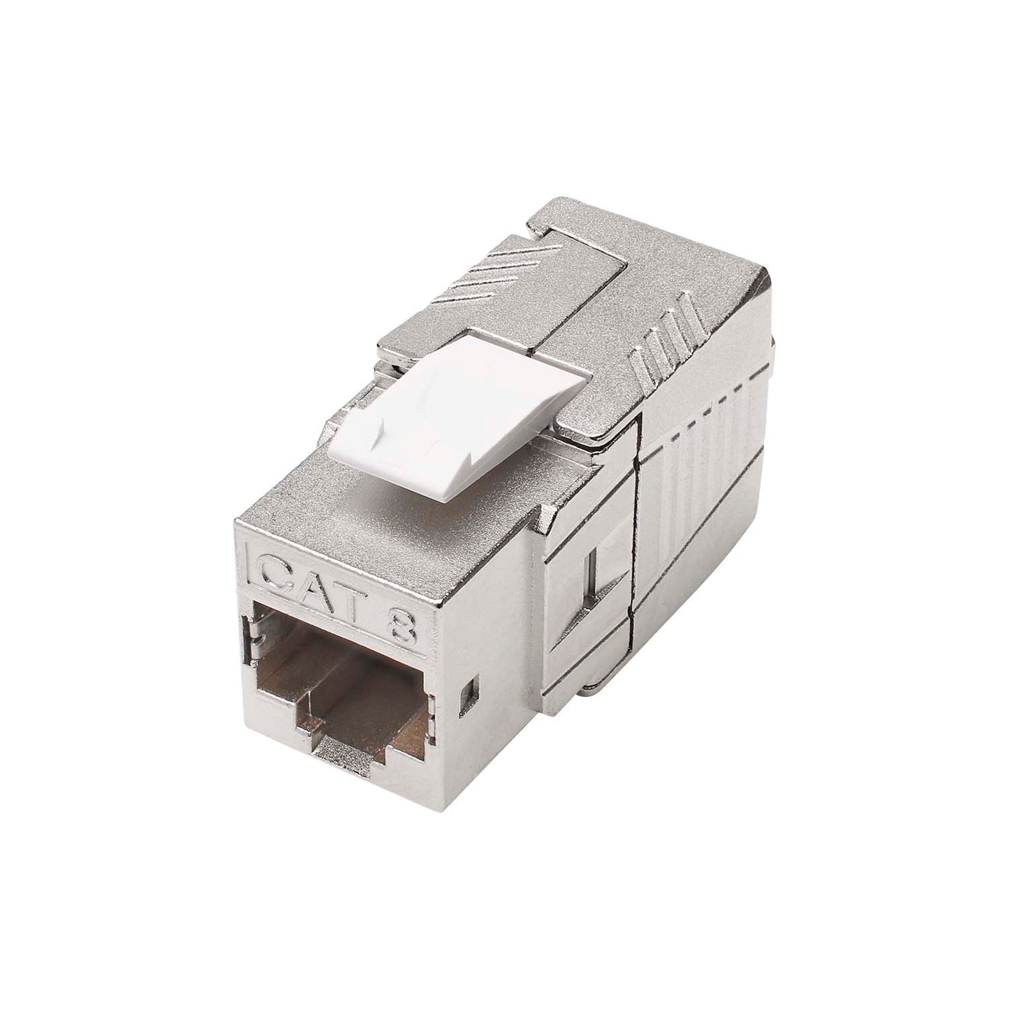 RJ45 CAT.8.1, 8-pole , metal-, IDC-kištukas jungtis, gold plated contact(s), tiesi, pilkas