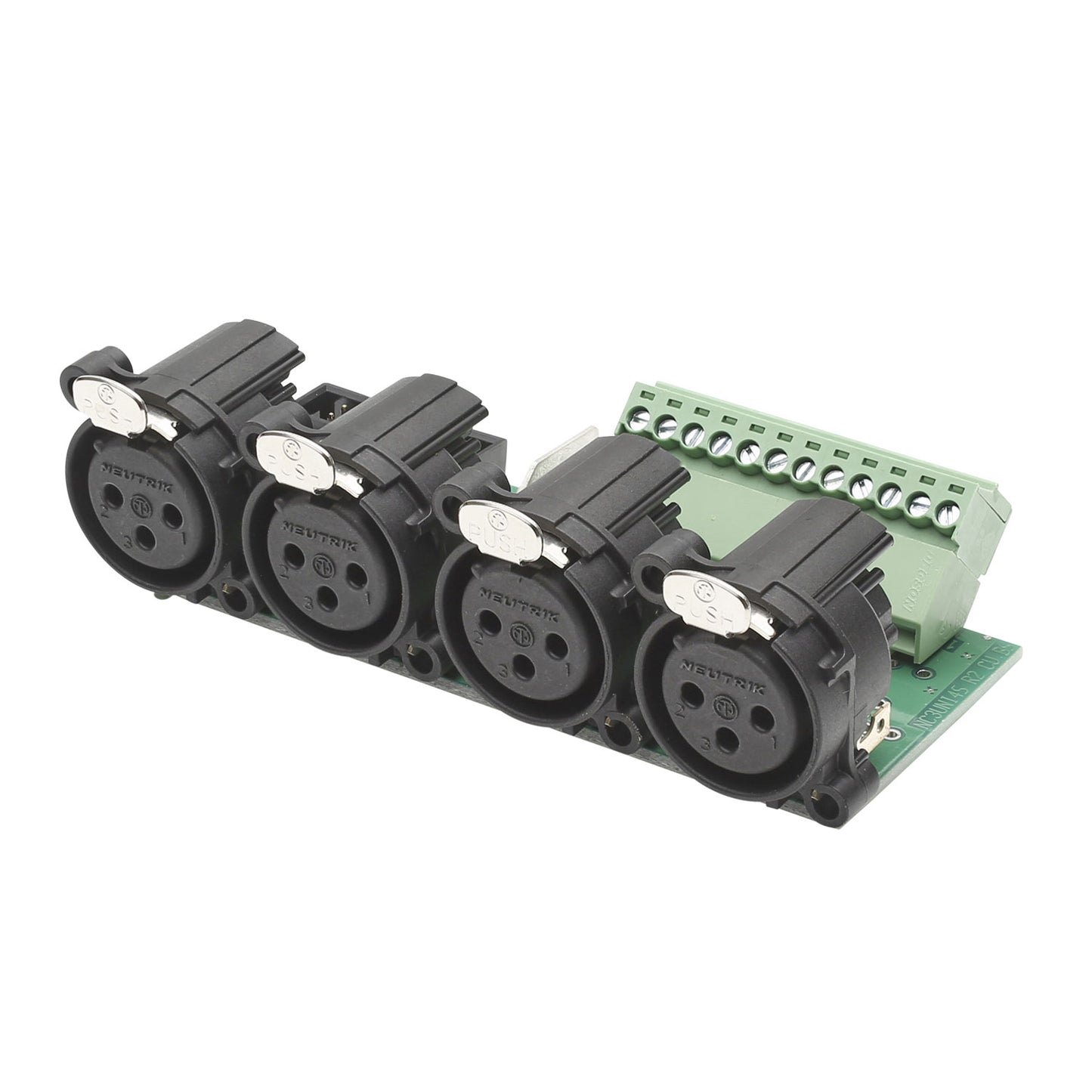 jungtis Module 4 x XLR A-Series lizdas, 3 polių, 1 HE, 3 BE, plastikinė, kištukiniai pakeliami gnybtai 12pin, 14 polių mentinis gnybtas-, sidabruoti kontaktai, juodas, for SYS-series