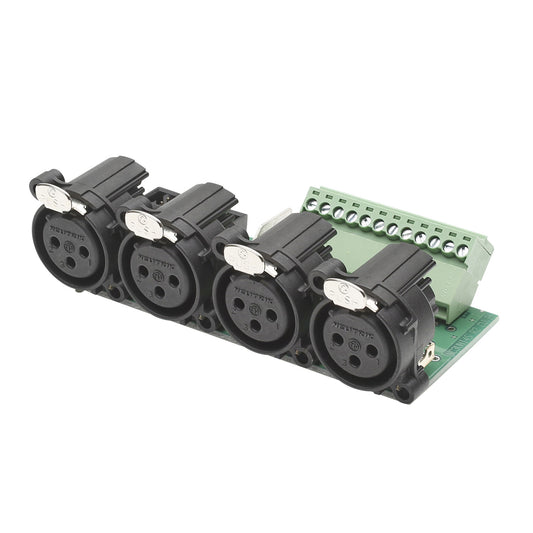 jungtis Module 4 x XLR A-Series lizdas, 3 polių, 1 HE, 3 BE, plastikinė, kištukiniai pakeliami gnybtai 12pin, 14 polių mentinis gnybtas-, sidabruoti kontaktai, juodas, for SYS-series