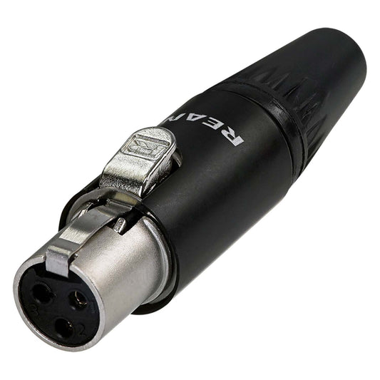 REAN Mini-XLR, 3-pole , metal-, Soldering-lizdas jungtis, gold plated contact(s), tiesi, juodas