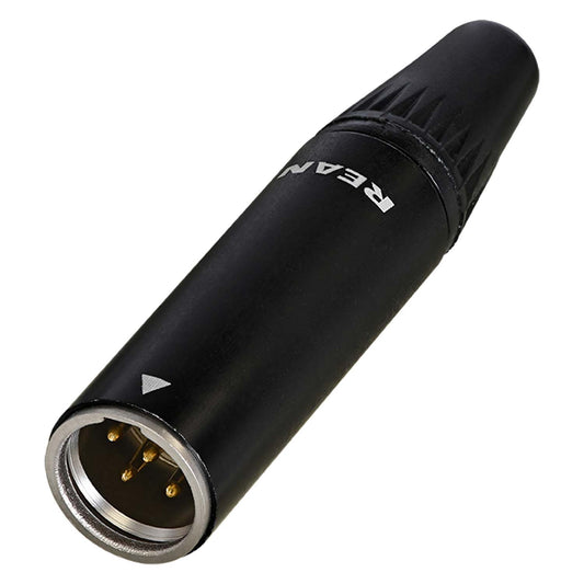 REAN Mini-XLR, 5-pol , metal-, Soldering-kištukas jungtis, gold plated contact(s), tiesi, juodas