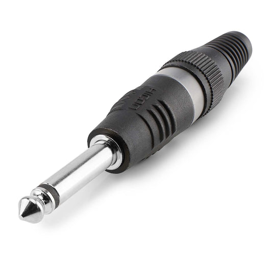 HICON jack (6,3mm) 2-pole metal-Soldering-kištukas jungtis, nickel plated pin, tiesi, juodas