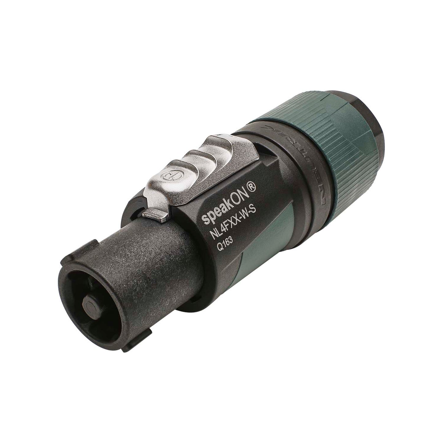 NEUTRIK® speakON®, 4-pole , plastic-, screw contacts with wire protection-lizdas jungtis, sidabrinis plated contact(s), tiesi, max. 4 mm², juodas