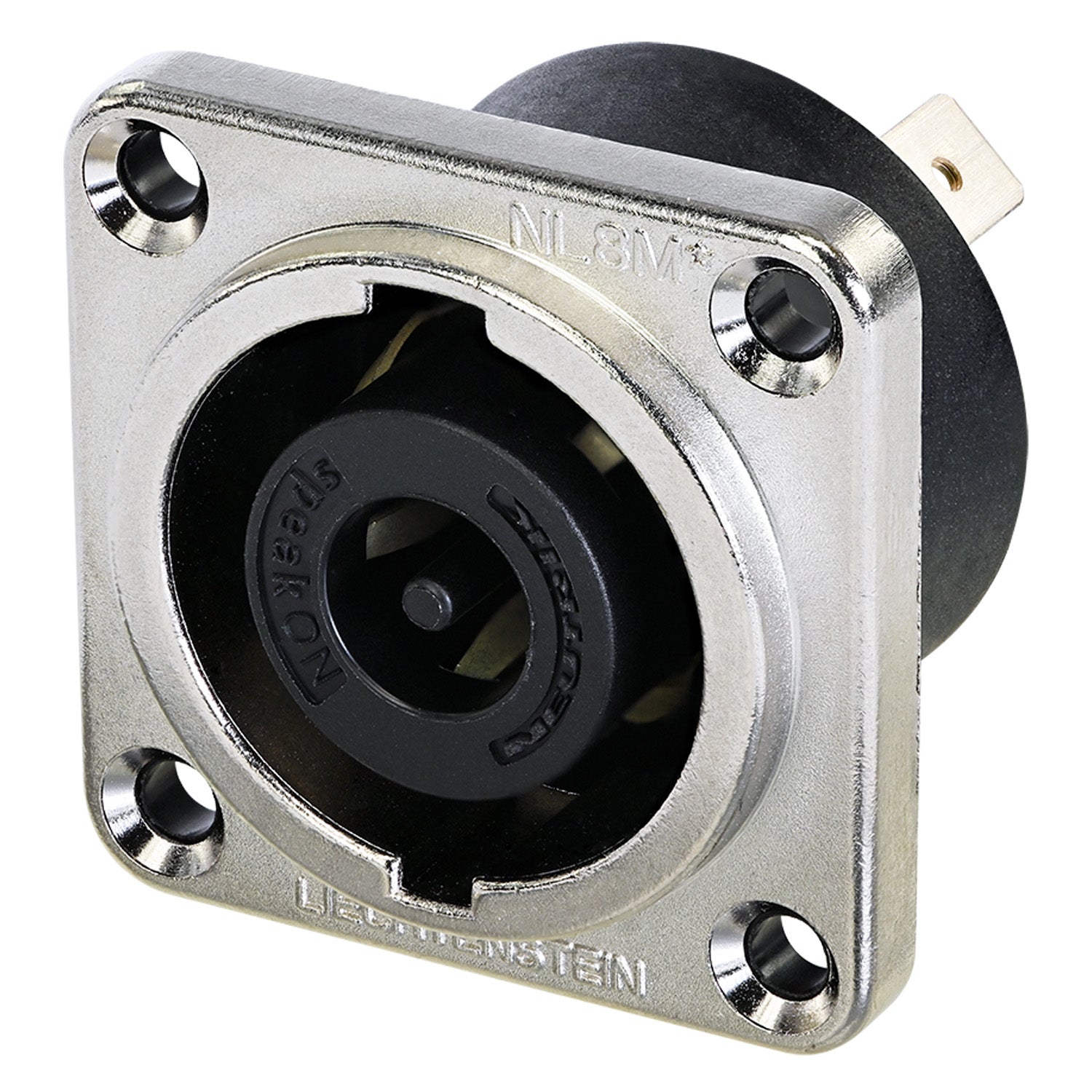 NEUTRIK® speakON®, IP52 , 8-pole , metal-, 1/4" Flat tabs-kištukas jungtis, sidabrinis plated contact(s), Type G, nickel