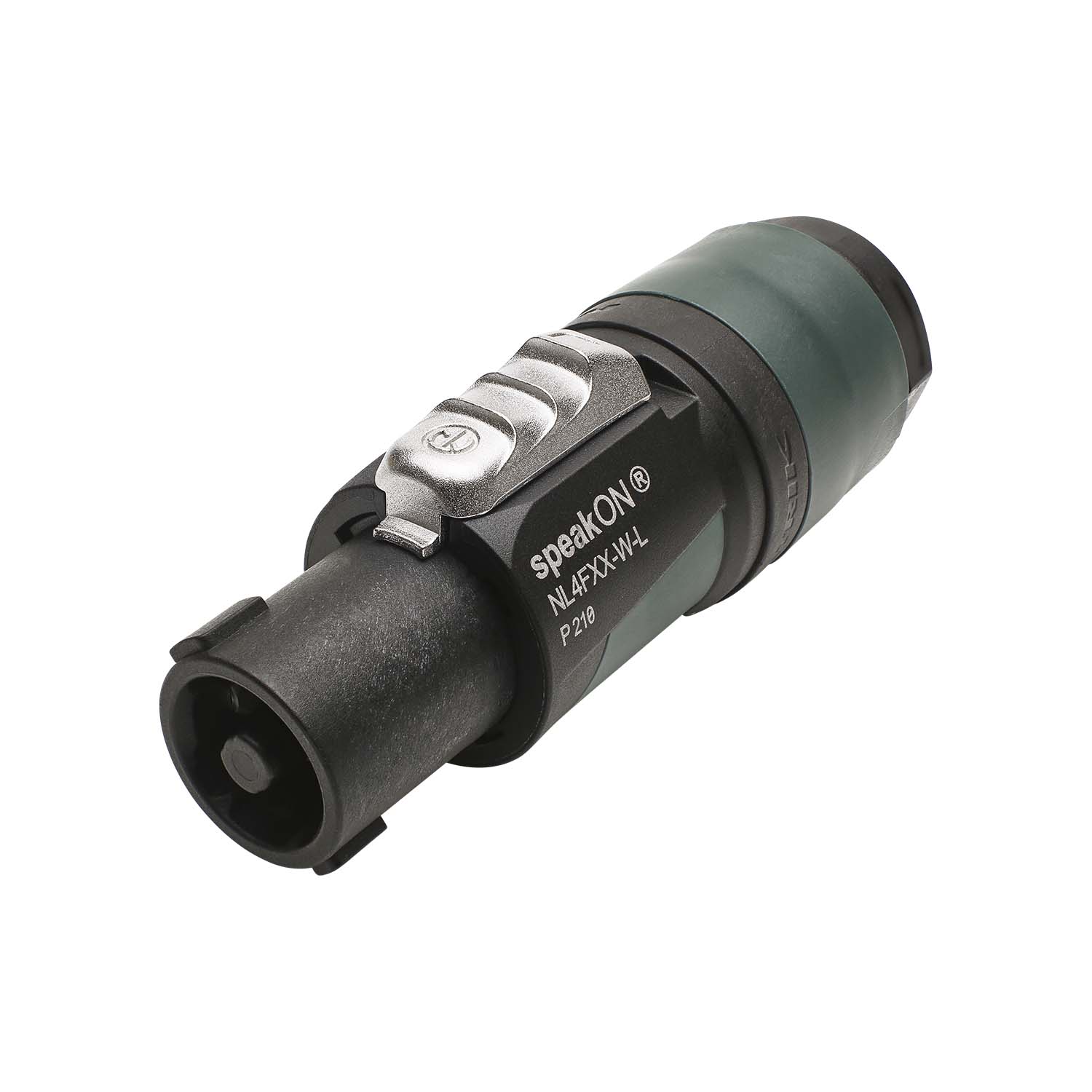 NEUTRIK® speakON®, 4-pole , plastic-, screw contacts with wire protection-lizdas jungtis, sidabrinis plated contact(s), tiesi, max. 4 mm², juodas