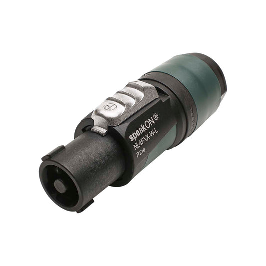 NEUTRIK® speakON®, 4-pole , plastic-, screw contacts with wire protection-lizdas jungtis, sidabrinis plated contact(s), tiesi, max. 4 mm², juodas