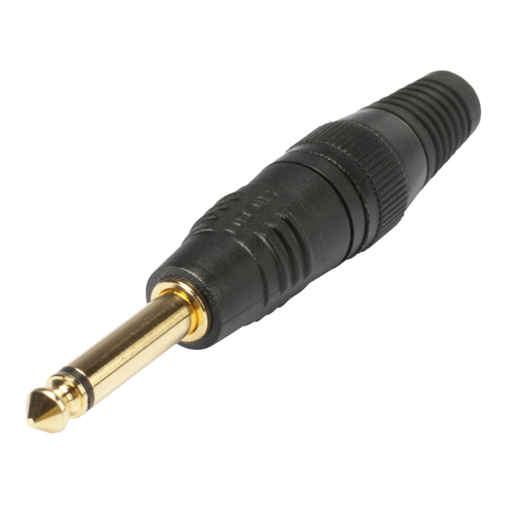 HICON jack (6,3mm) 2-pole metal-Soldering-kištukas jungtis, gold plated pin, tiesi, juodas
