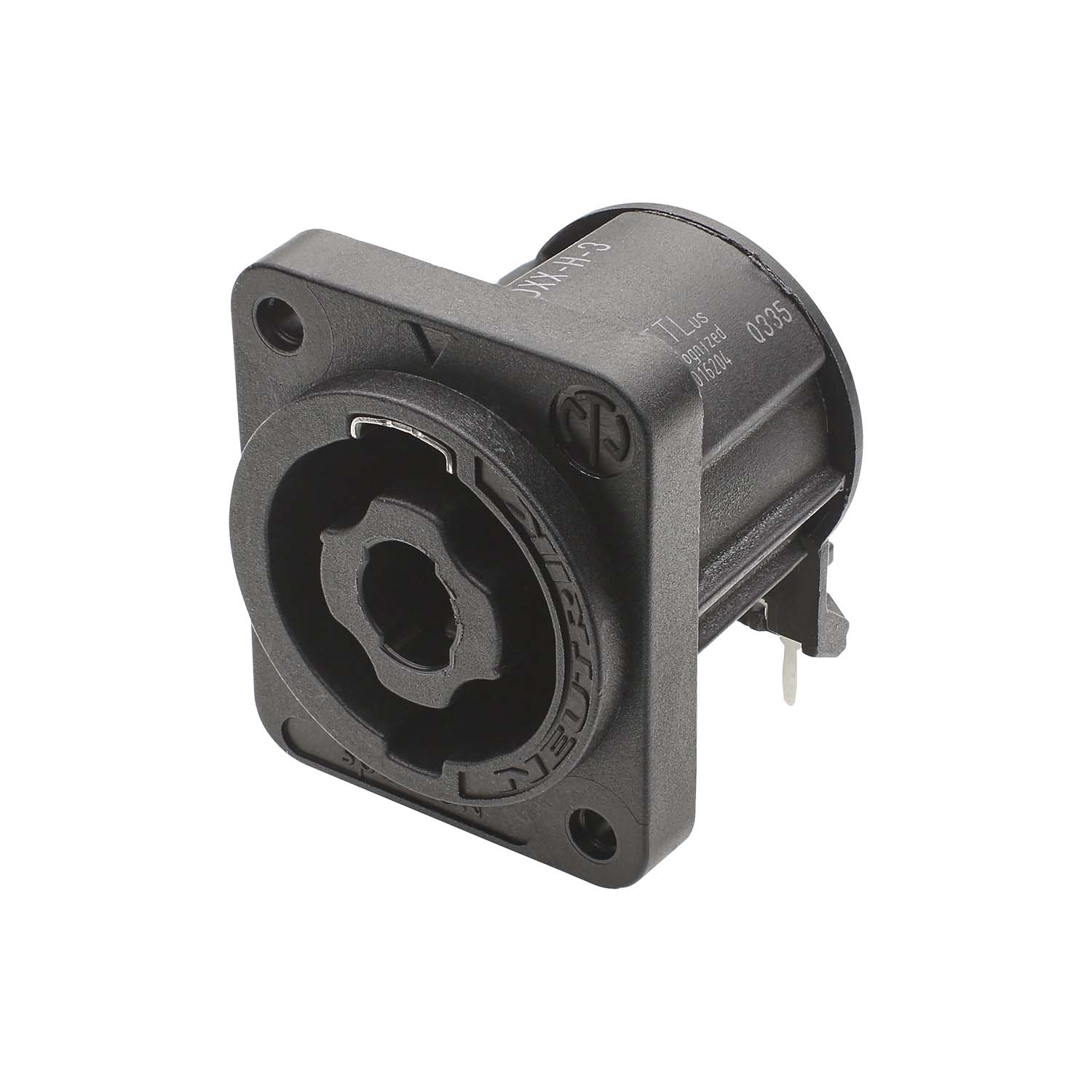 NEUTRIK® speakON®, 4-pole , plastic-, Horizontal print connection-kištukas jungtis, sidabrinis plated contact(s), Type D, pilkas