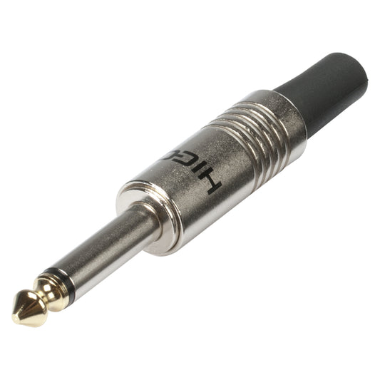 HICON jack (6,3mm) 2-pole metal-crimp-kištukas jungtis, nickel plated with Goldtip pin, tiesi, chrome coloured