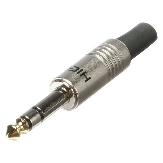 HICON jack (6,3mm) 3-pole metal-Soldering-kištukas jungtis, nickel plated with Goldtip pin, tiesi, chrome coloured
