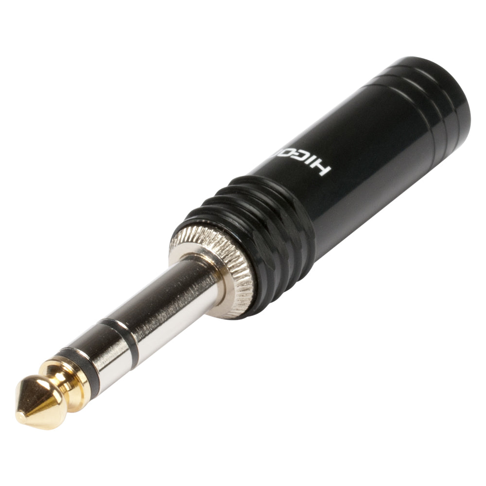 HICON jack (6,3mm) 3-pole metal-Soldering-kištukas jungtis, nickel plated with Goldtip pin, tiesi, juodas