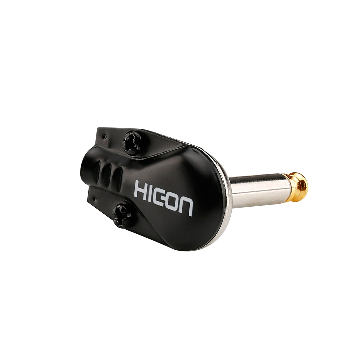 HICON jack (6,3mm) 2-pole metal-Soldering-kištukas jungtis, nickel plated with Goldtip pin, angled/Pancake, juodas