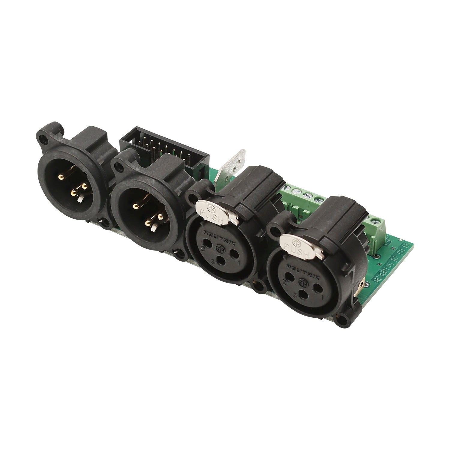 jungtis Module 2 x XLR 3 polių lizdas, A series/2 x XLR 3 polių kištukas, A series, 3 polių, 1 HE, 3 BE, plastikinė, 12 pakeliami gnybtai, 14 polių mentinis gnybtas-, sidabruoti kontaktai, juodas, for SYS-series