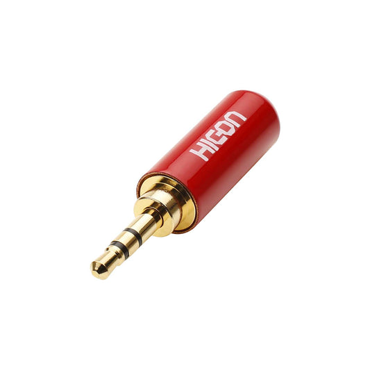 HICON jack (2,5mm) 3-pole metal-kištukas jungtis, tiesi, raudonas