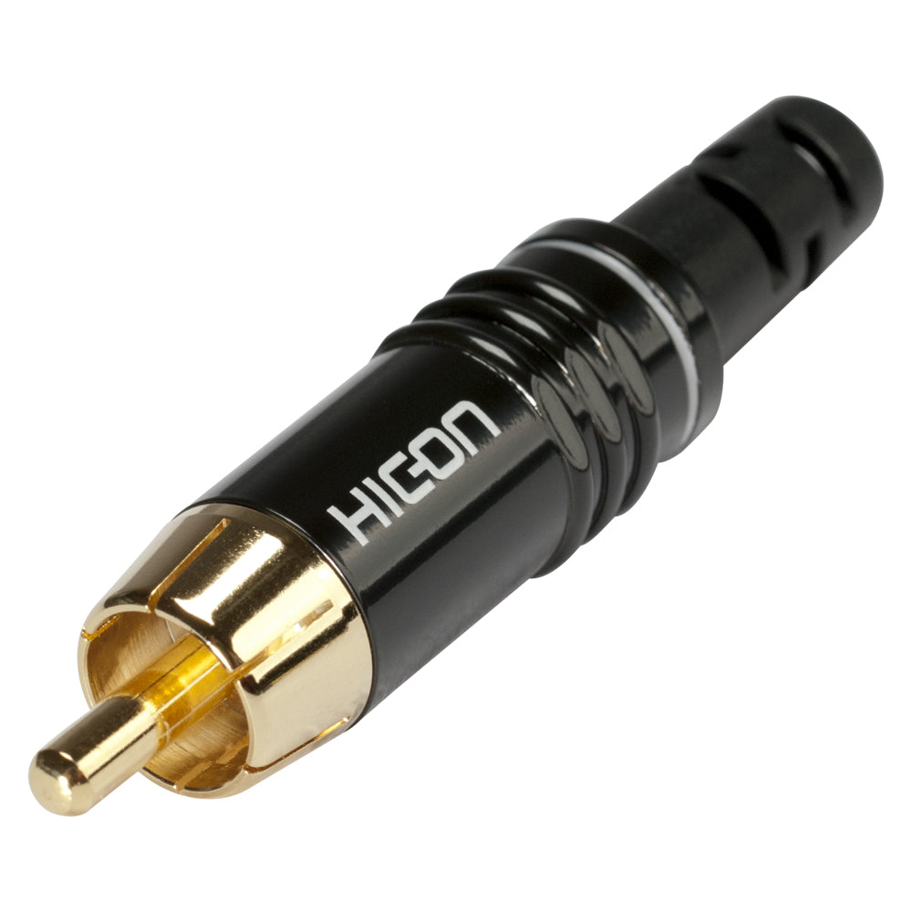 HICON RCA, 2-pole , metal-, Soldering-kištukas jungtis, gold plated contact(s), tiesi, juodas