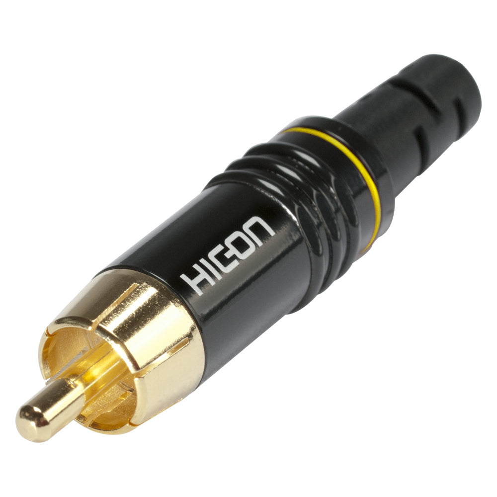 HICON RCA, 2-pole , metal-, Soldering-kištukas jungtis, gold plated contact(s), tiesi, juodas