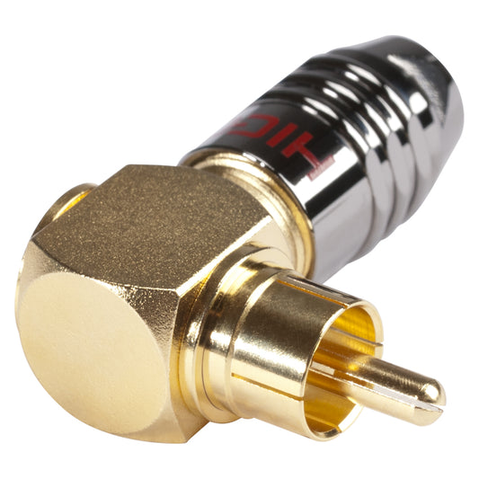 HICON RCA, 2-pole , metal-, prisukama-kištukas jungtis, gold plated contact(s), angled, chrome coloured