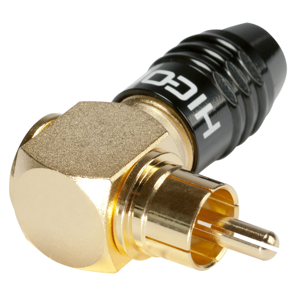 HICON RCA, 2-pole , metal-, prisukama-kištukas jungtis, gold plated contact(s), angled, juodas