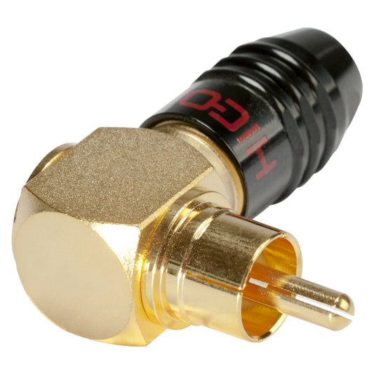 HICON RCA, 2-pole , metal-, prisukama-kištukas jungtis, gold plated contact(s), angled, juodas