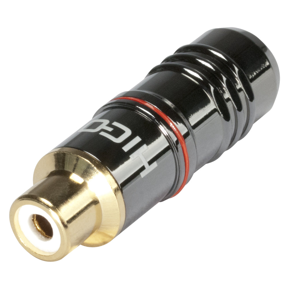 HICON RCA, 2-pole , metal-, Soldering-lizdas jungtis, gold plated contact(s), tiesi, chrome coloured
