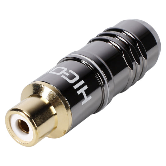 HICON RCA, 2-pole , metal-, Soldering-lizdas jungtis, gold plated contact(s), tiesi, chrome coloured