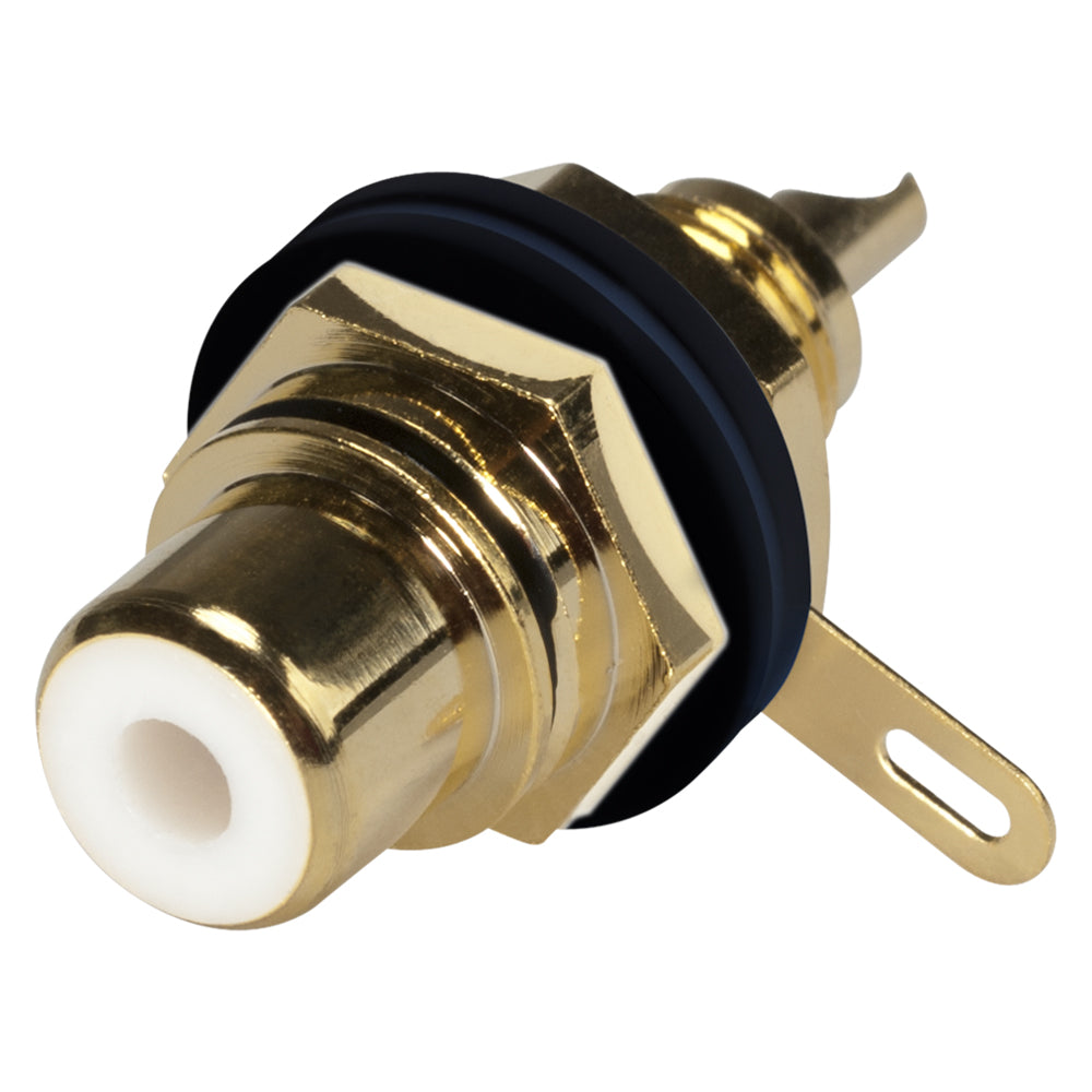 HICON RCA, 2-pole , metal-, Soldering-lizdas jungtis, gold plated contact(s), screw thread, geltonas