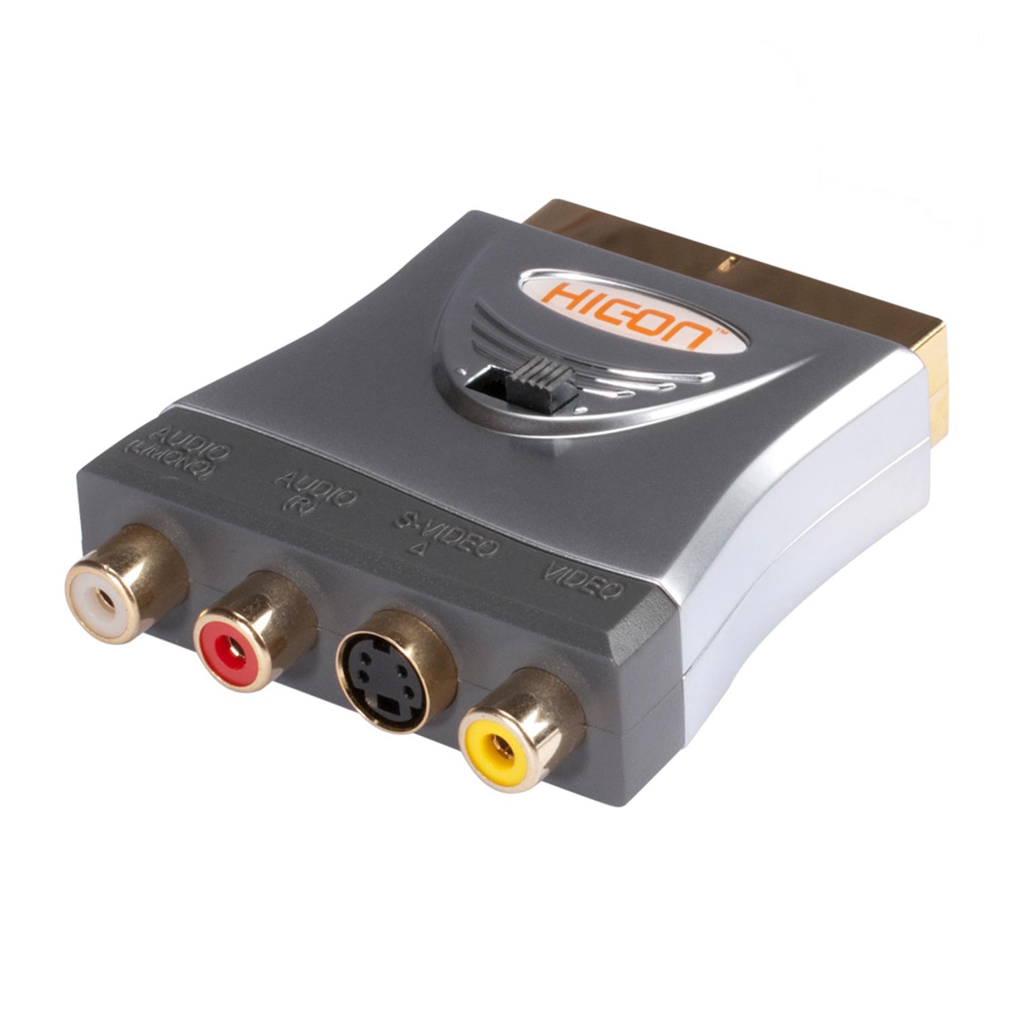 HICON Adapter | RCA lizdas/S-VHS/Scart kištukas tiesi, pilkas