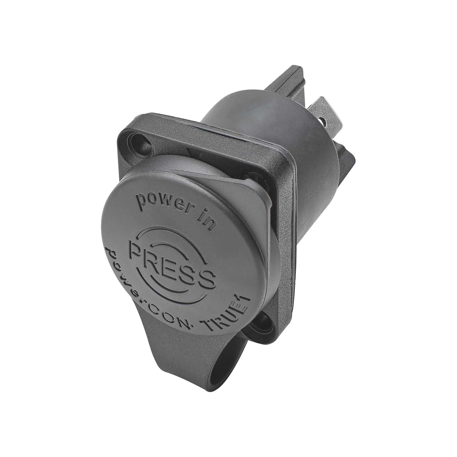NEUTRIK® powerCON®, IP65/IP66/IP67 when plugged , 3-pole , plastic-, jungtis-in technology-kištukas jungtis, sidabrinis plated contact(s), Type D, juodas