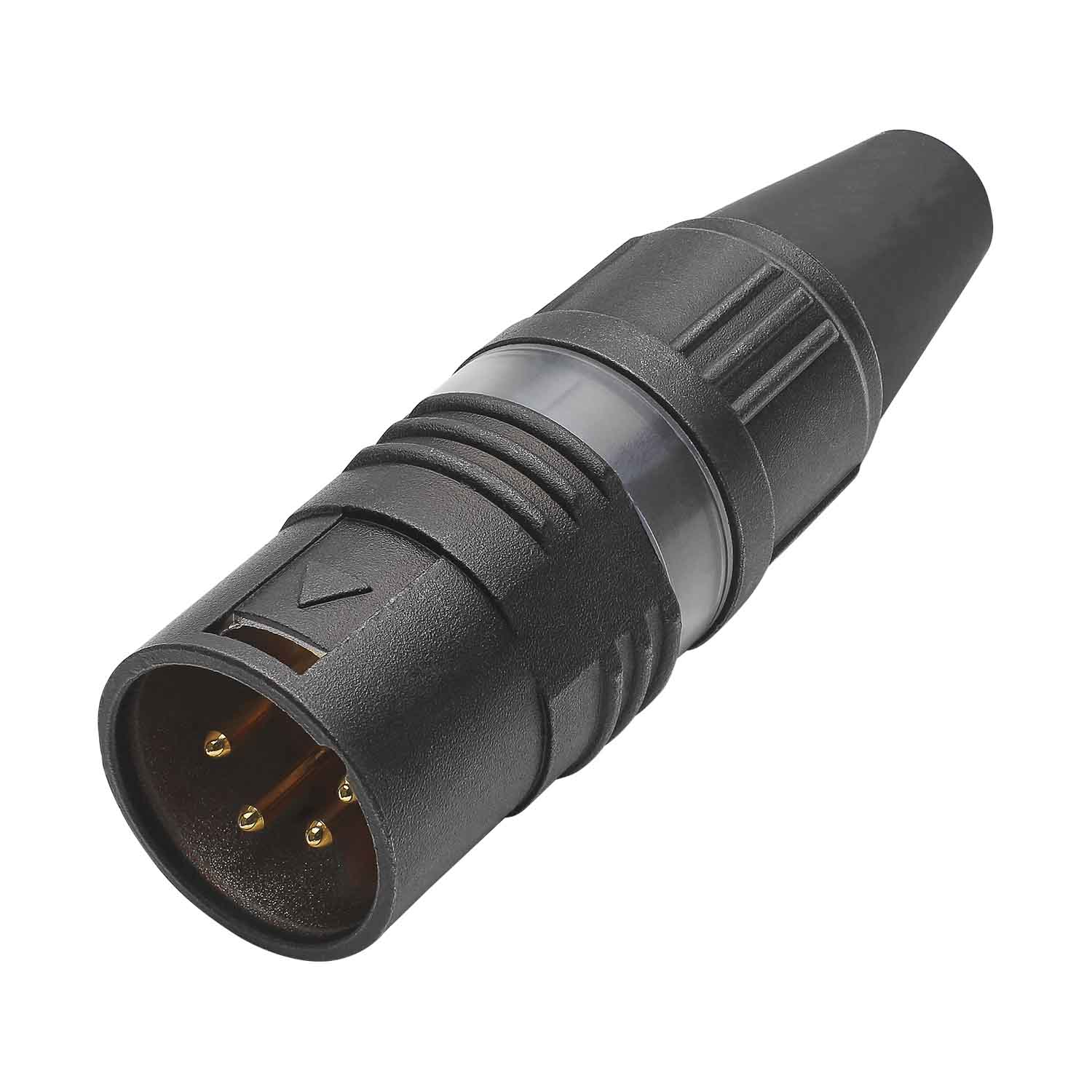 HICON XLR PRO+, 4-pole , metal-, Soldering-kištukas jungtis, gold plated contact(s), tiesi, juodas