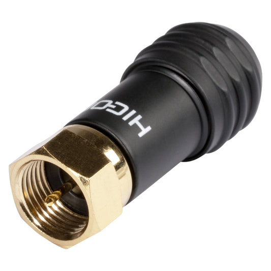 HICON F-plug, 2-pole , metal-, prisukama-kištukas jungtis, gold plated contact(s), tiesi, juodas