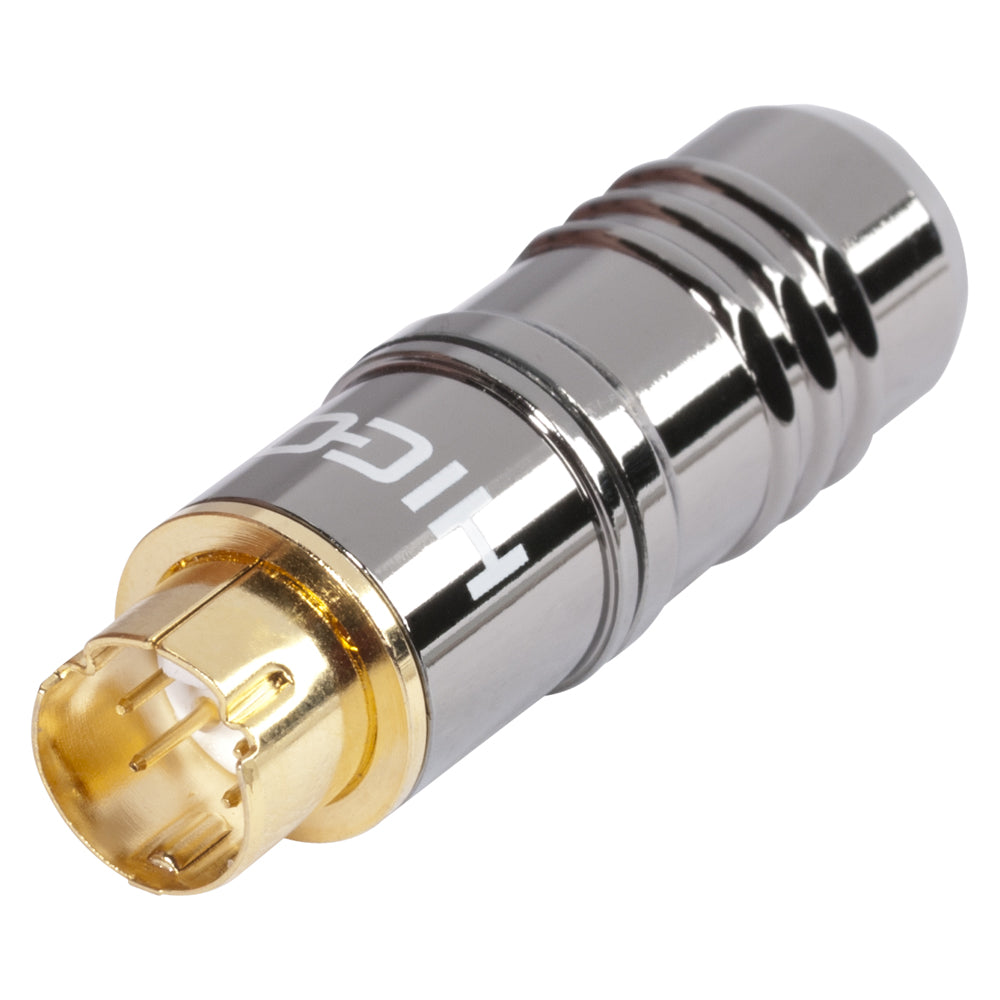 HICON S-VHS, 4-pole , metal-, Soldering-kištukas jungtis, gold plated contact(s), tiesi, chrome coloured