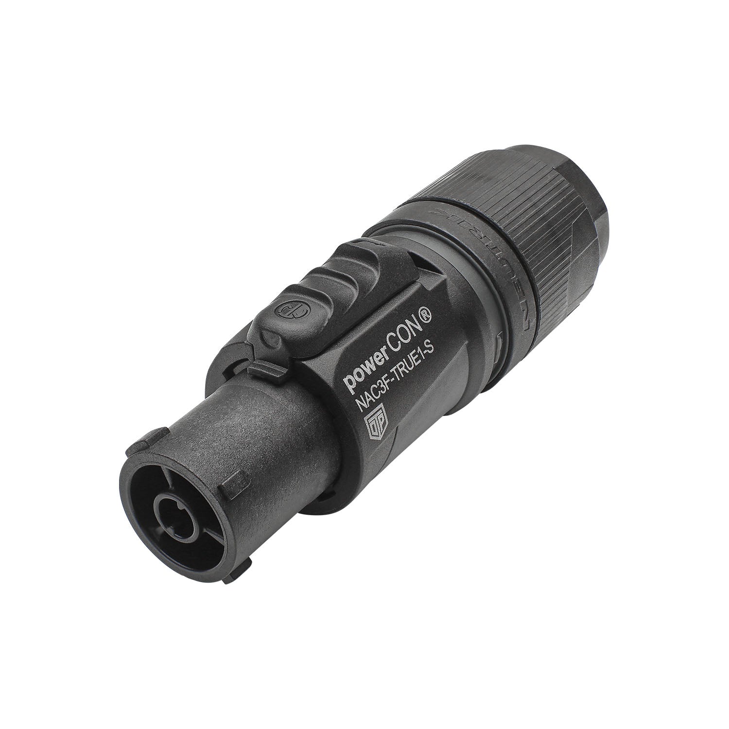 NEUTRIK® powerCON®, IP65 in mated condition , 3-pole , plastic-, prisukama-lizdas jungtis, sidabrinis plated contact(s), tiesi, juodas