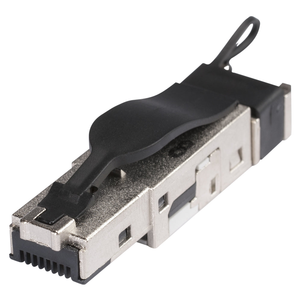 RJ45 CAT.6a, 8-pole , metal-, IDC-kištukas jungtis, gold plated contact(s), tiesi, pilkas