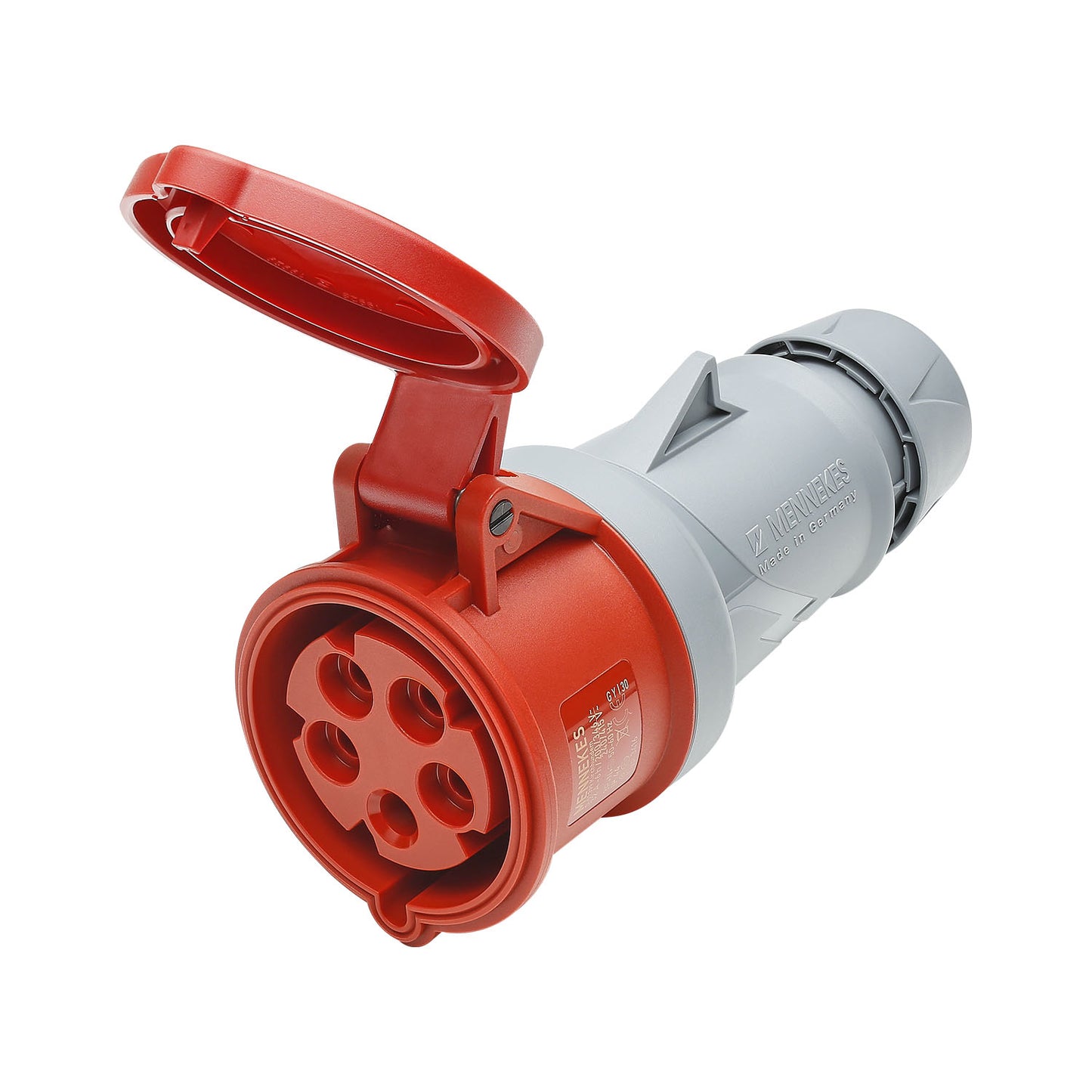 Mennekes CEE, 5-pol , plastic-, prisukama-lizdas jungtis, nickel plated contact(s), tiesi, max. 6 mm², raudonas