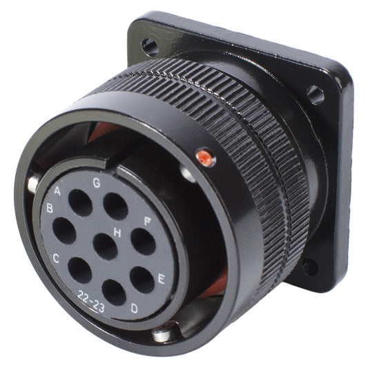 HICON CA-COM comp. Rund-LK, arrangement 22-23, Contact Size 12, 8-pole , metal-, Panel socket, bayonet husk, juodas