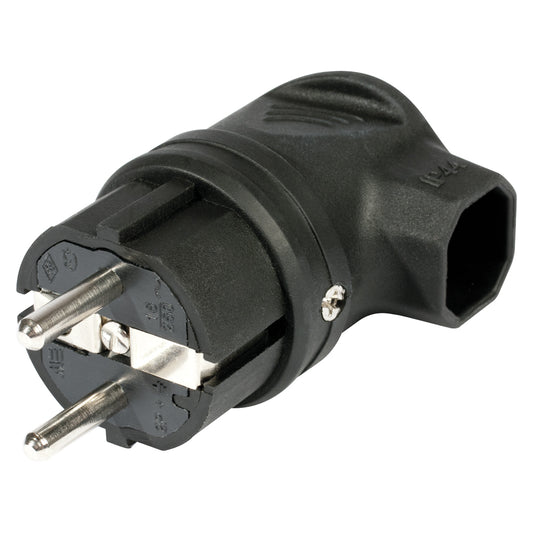 SCHUKO, 2-pole , plastic-, prisukama-kištukas jungtis, nickel plated contact(s), angled, max. 1,5 mm², juodas