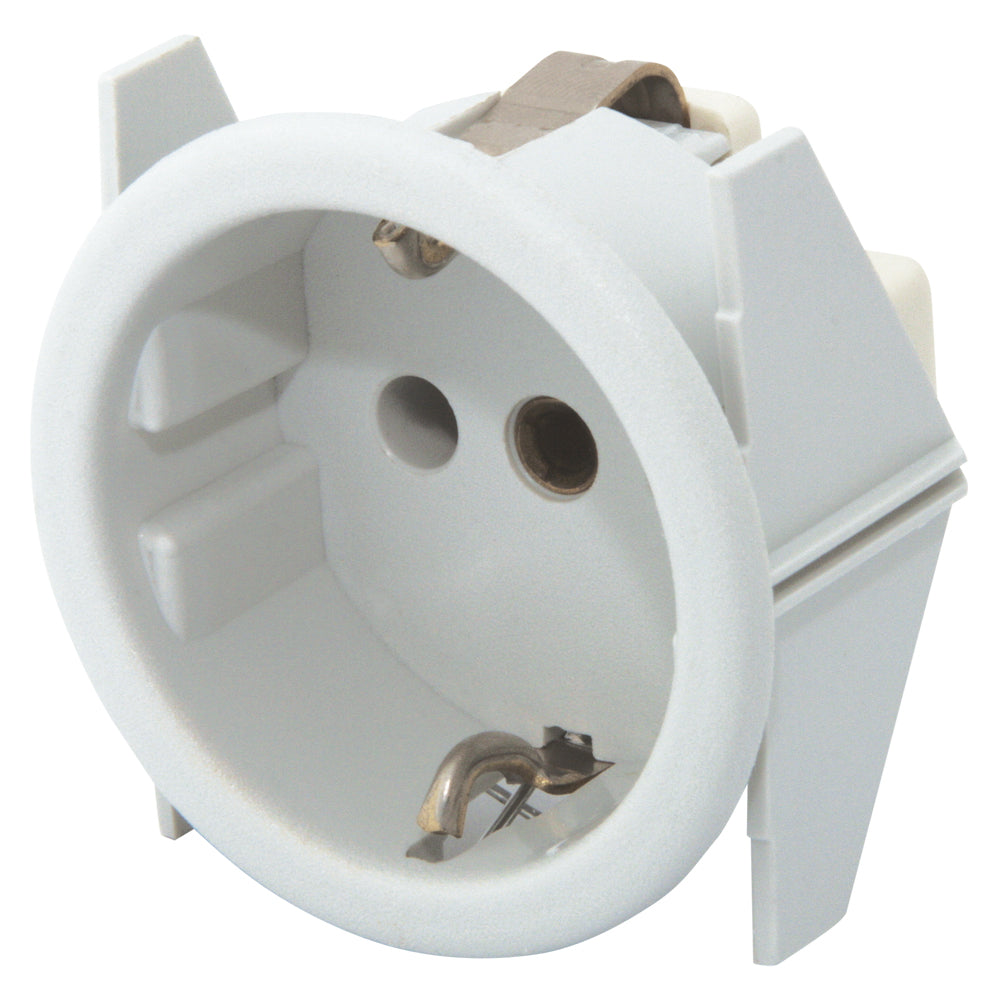 SCHUKO, 2-pole , plastic-, Plug in terminals-lizdas jungtis, nickel plated contact(s), tiesi, max. 2,5 mm², baltas