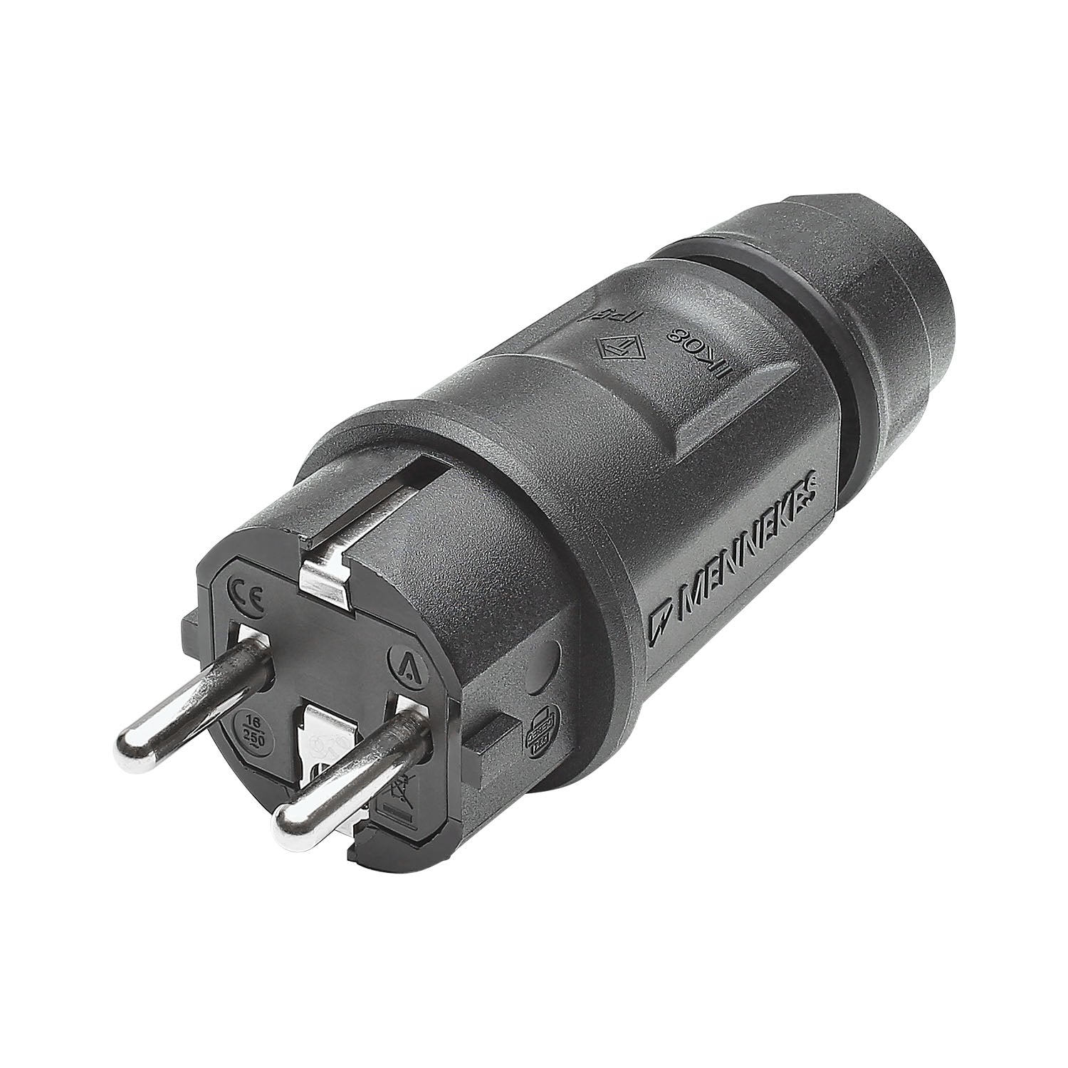 Mennekes SCHUKO, 2-pole , plastic-, prisukama-kištukas jungtis, nickel plated contact(s), tiesi, max. 2,5 mm², juodas