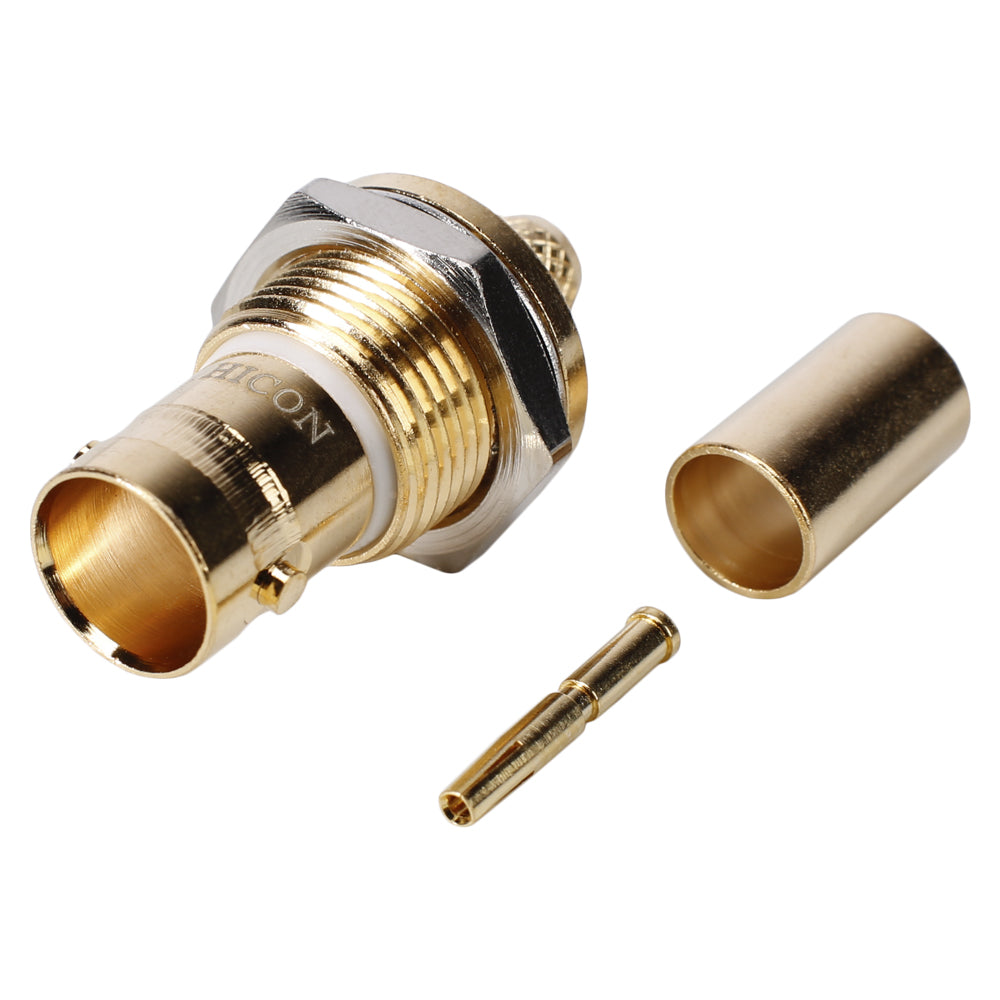 HICON BNC 3G-SDI crimp-lizdas jungtis, ground isolated, thread 1/2", gold