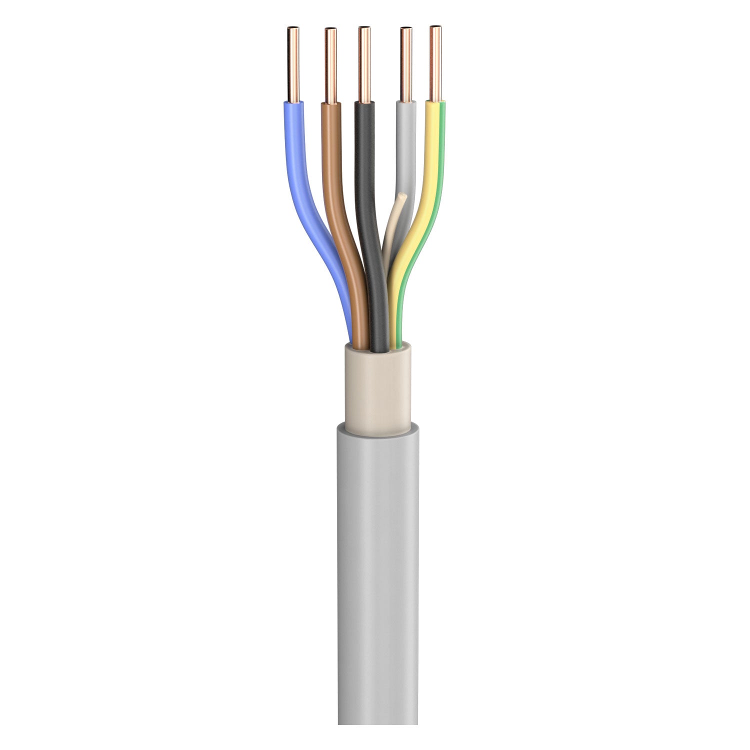 Power Lead NYM-J; 5 x 1.50 mm²; PVC, flame-retardant, Ø 9,80 mm; pilkas; Eca