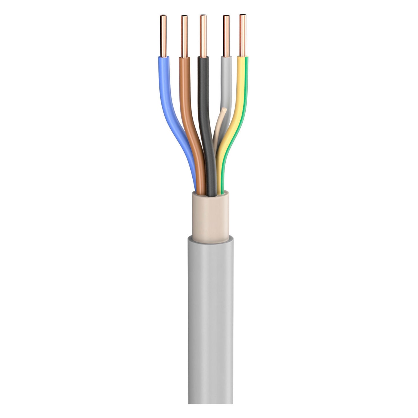 Power Lead NYM-J; 5 x 4.00 mm²; PVC, flame-retardant, Ø 13,60 mm; pilkas; Eca