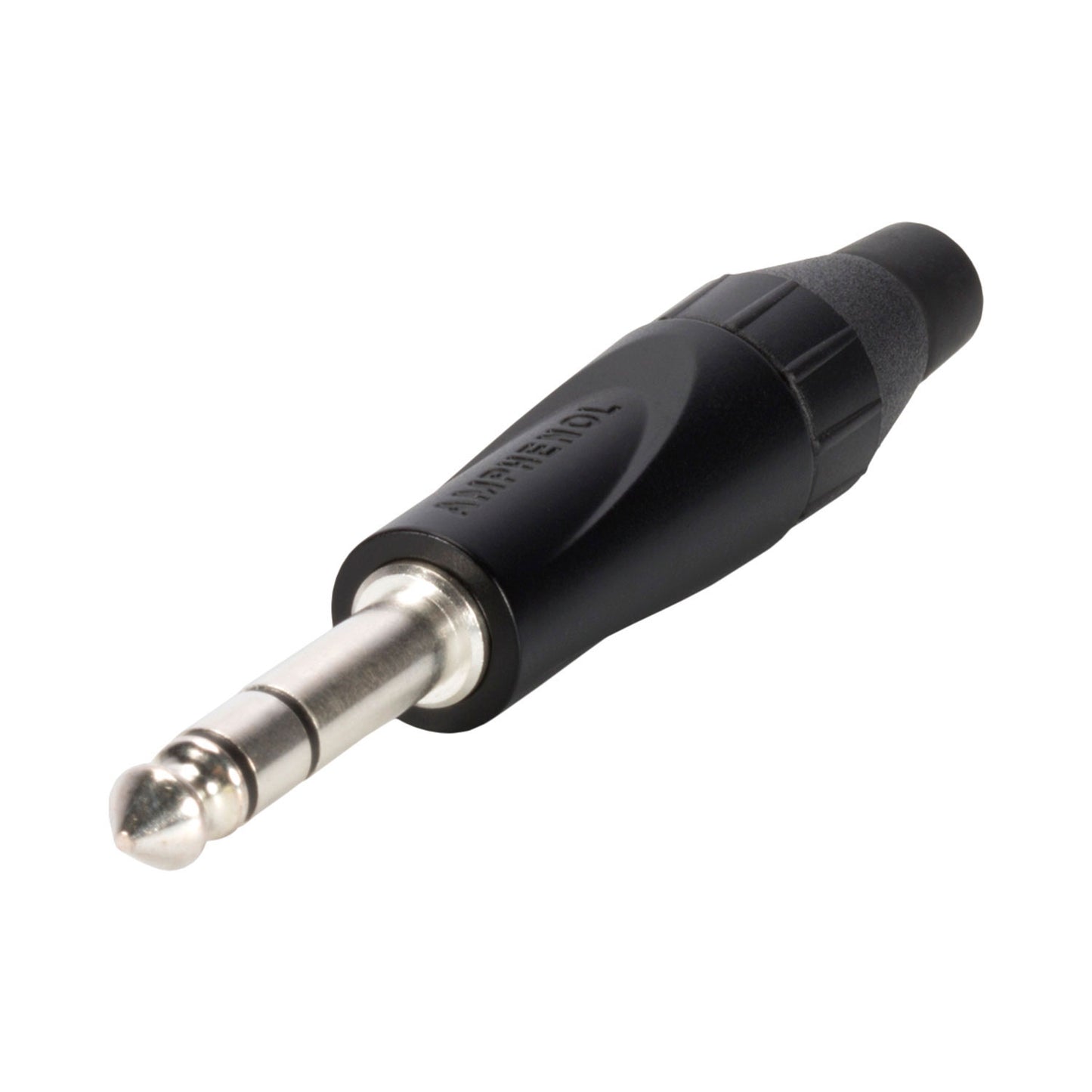 Amphenol jack (6,3mm), 3 polių, metalinė, lituojama kištukinė jungtis, nikeliuoti kontaktai, tiesi, juodas