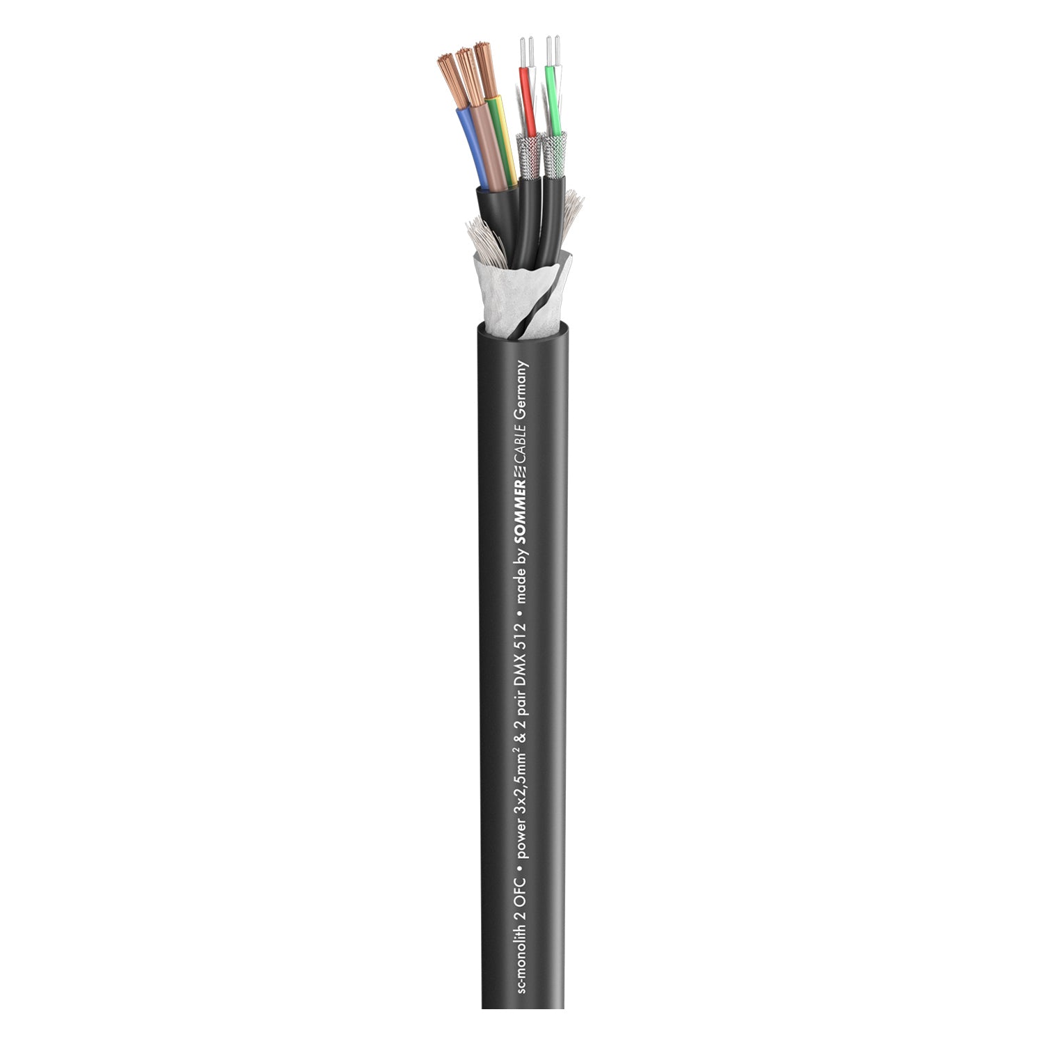 SC-Monolith 2 HV; power: 3 x 2,50 mm²; DMX: 2 x 2 x 0,22 mm²; PVC Ø 16,00 mm; juodas