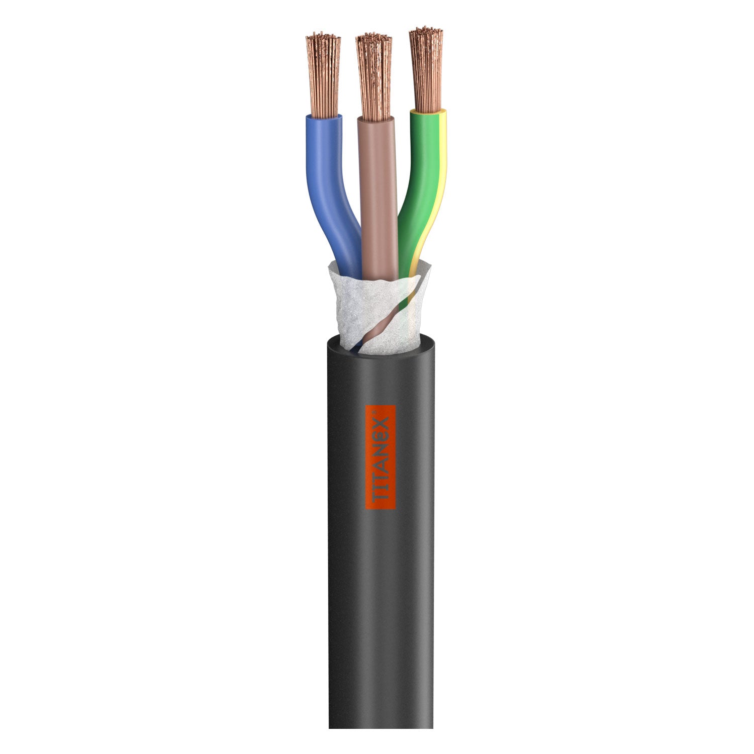 Rubber Sleeve Cable Titanex ®; 3 x 2,50 mm²; rubber, Ø 12,50 mm; juodas - 100 m ritė
