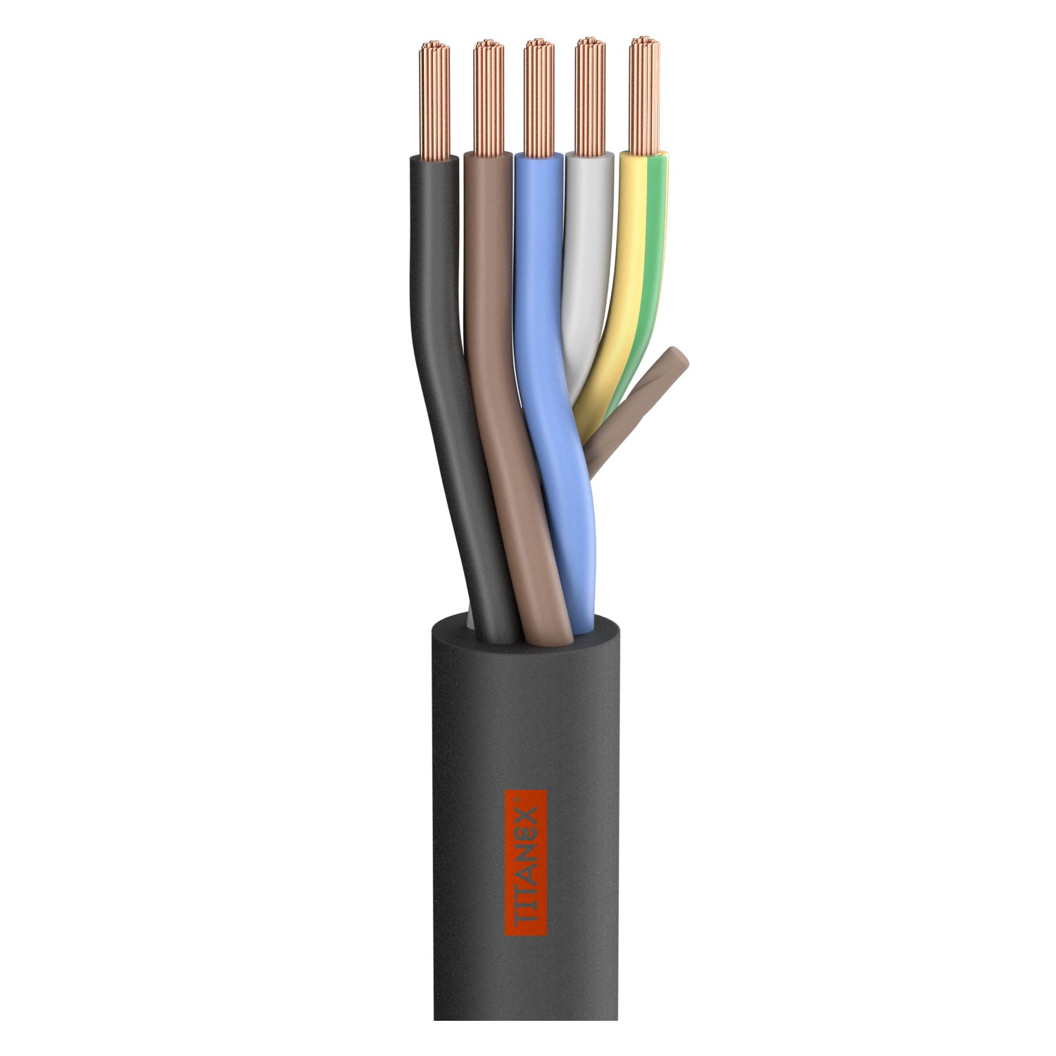 Rubber Sleeve Cable Titanex ®; 5 x 2.50 mm²; rubber, Ø 15,00 mm; juodas - 500 m ritė